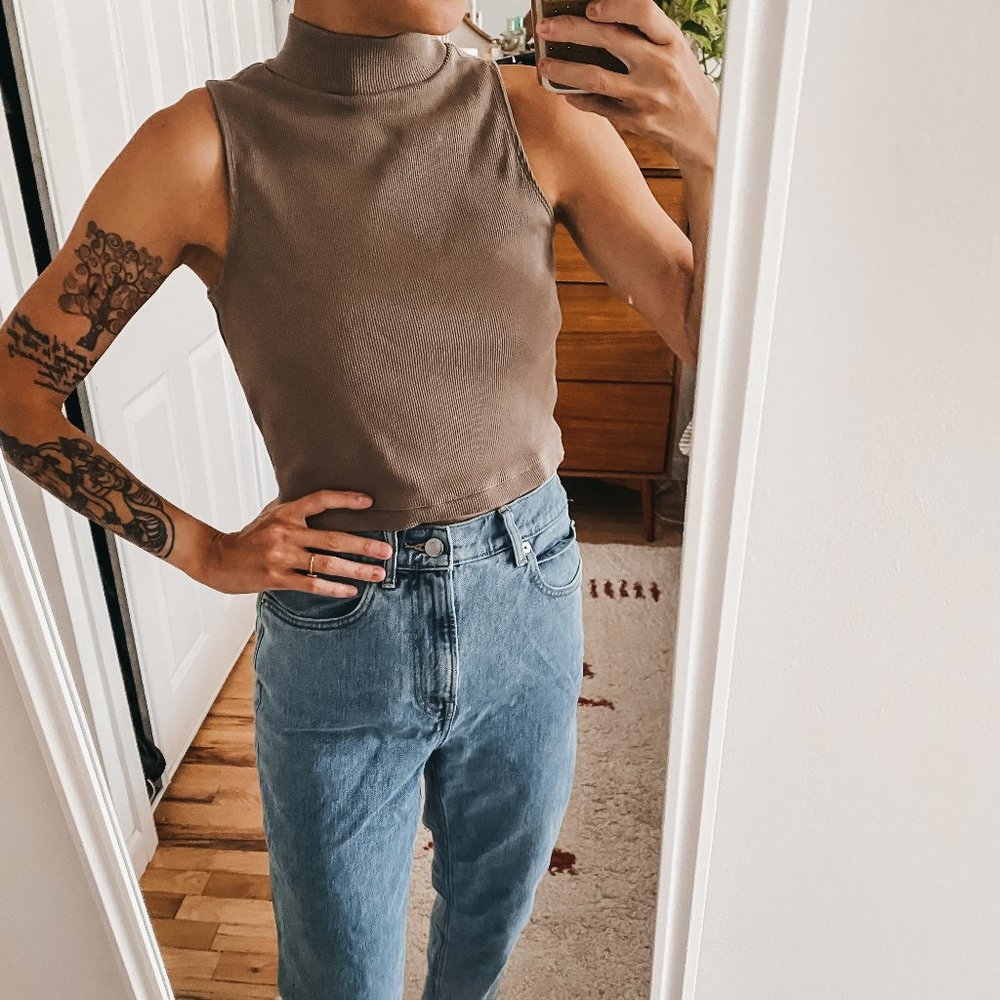Everlane The Ribbed Mockneck Tank Taupe